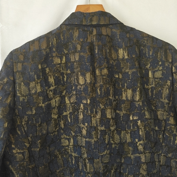 Lafayette 148 Gold Metallic Navy Painted Button Suit Jacket Women's Size 10 - Picture 14 of 15
